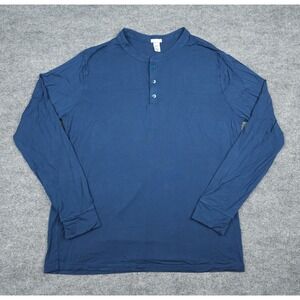 Eberjey Shirt Top Men's Large Blue Henley Pajama Modal Blend Long Sleeve